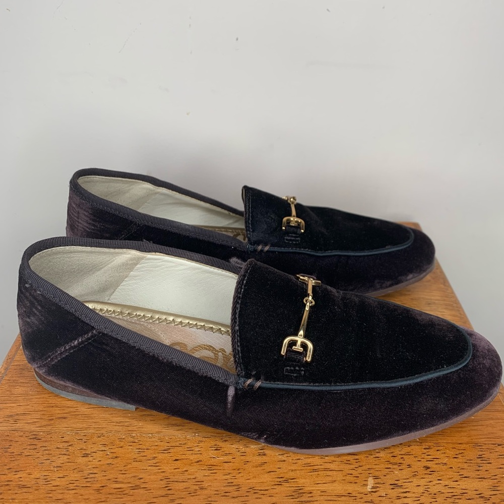 Sam Edelman chocolate Velvet Loafers with Gold Buckle